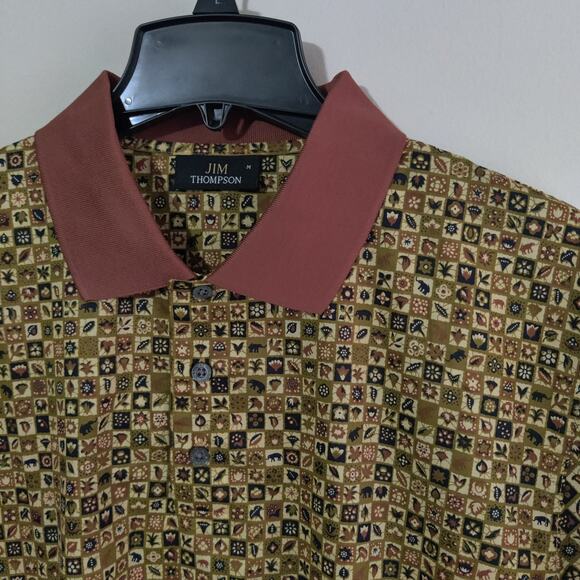 NWOT Jim Thompson Shirt Mens M Button Leaf Print Lightweight Summer Polo ( New ) - Picture 1 of 7